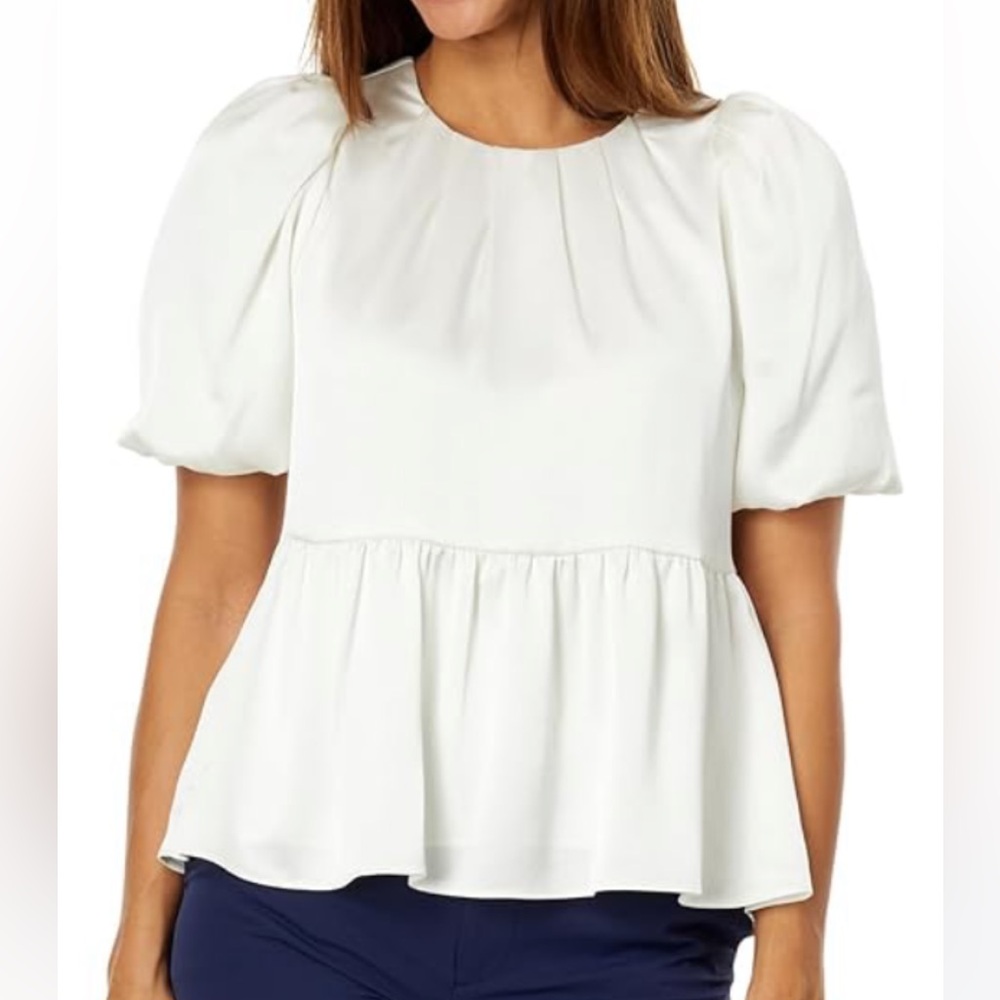NWT Lilly Pulitzer Blakelynn Satin Peplum creamTop, Elbow  bubble Sleeve, size 6